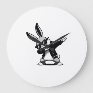 Grande Horloge Ronde Garçon Enfant Jour de Pâques Dabbing Lapin Hip Hop