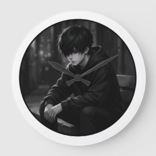 Grande Horloge Ronde Garçon esthétique lunatique en sweat à capuche por