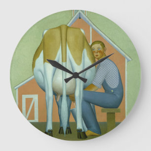 Grande Horloge Ronde Garçon traçant une vache par Grant Wood