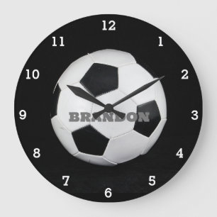 Grande Horloge Ronde Garçons balle de football noir élégant Nom personn