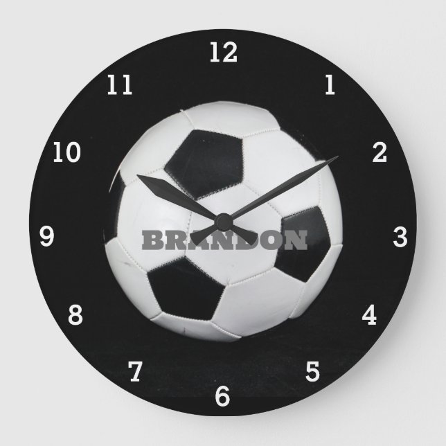 Grande Horloge Ronde Garçons balle de football noir élégant Nom personn (Recto)