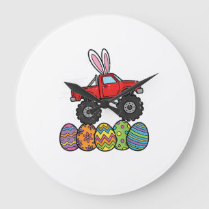 Grande Horloge Ronde Garçons Easter Monster Truck Joyeux Jour de Pâques