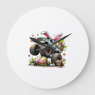 Grande Horloge Ronde Garçons Enfants Joyeux Jour de Pâques Lapin Monste