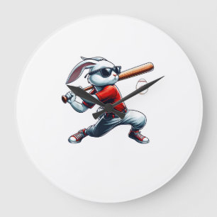 Grande Horloge Ronde Garçons Enfants Lapin de Pâques Heureux Jouant au