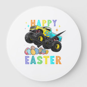 Grande Horloge Ronde Garçons Joyeuses Pâques Monster Truck Œufs de Pâqu