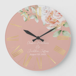 Grande Horloge Ronde Garde de mariage Fleurs de pêche et blanches roman