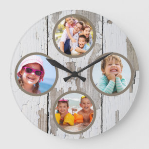 Grande Horloge Ronde Garde-rêves rustique familial multi-photos