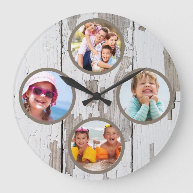 Grande Horloge Ronde Garde-rêves rustique familial multi-photos (Recto)