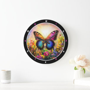 Grande Horloge Ronde Garden's Embrace" - Papillon Vibrant