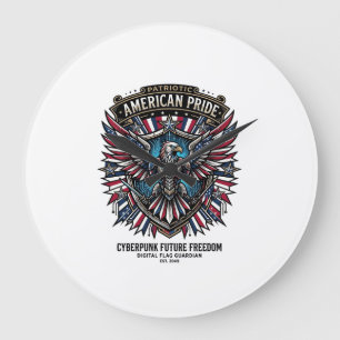 Grande Horloge Ronde Gardien de drapeau numérique patriotique Cyberpunk