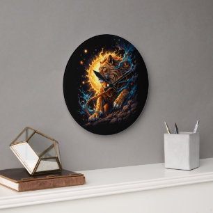Grande Horloge Ronde Gardien du Seuil Solaire – Lion de l'Équilibre 