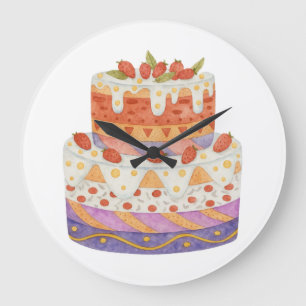 Grande Horloge Ronde Gâteau à deux étages à la fraise