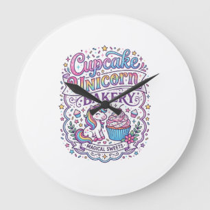 Grande Horloge Ronde Gâteau Cupcake Licorne Boulangerie Licorne Fond Bl
