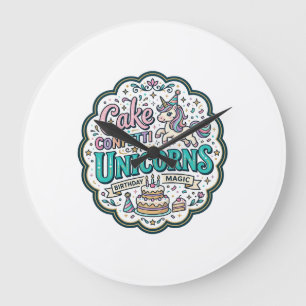 Grande Horloge Ronde Gâteau de Licorne Confettis Licornes POD Prêt POD
