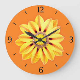 Grande Horloge Ronde Gazania Daisy - orange et jaune