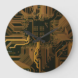Grande Horloge Ronde Geek Sortie carte circuit électronique orange PCB 
