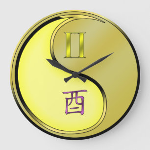 Grande Horloge Ronde Gémeaux & Coq de Métal