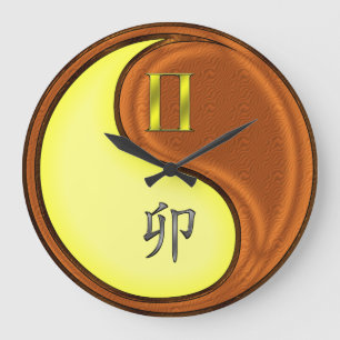 Grande Horloge Ronde Gémeaux & Lapin de Bois