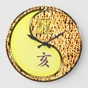 Grande Horloge Ronde Gémeaux & Sanglier de Feu
