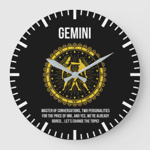 Grande Horloge Ronde Gemini - Horoscope, Drôle Humour de signe Zodiaque