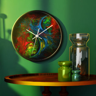 Grande Horloge Ronde Genesis Blue Art Abstrait Round