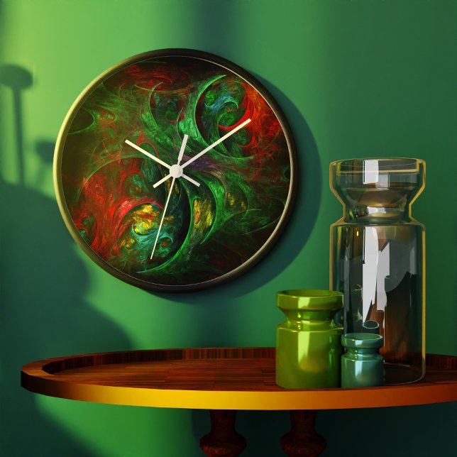 Grande Horloge Ronde Genesis Green Abstrait Art Round (Genesis Green Abstract Art Round Wall Clock)