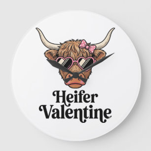 Grande Horloge Ronde Génisse Valentine Highland Cow Design Vintage_1