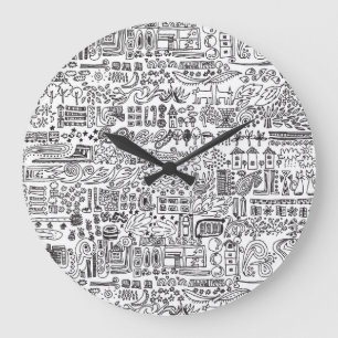 Grande Horloge Ronde Geo design abstrait motif.