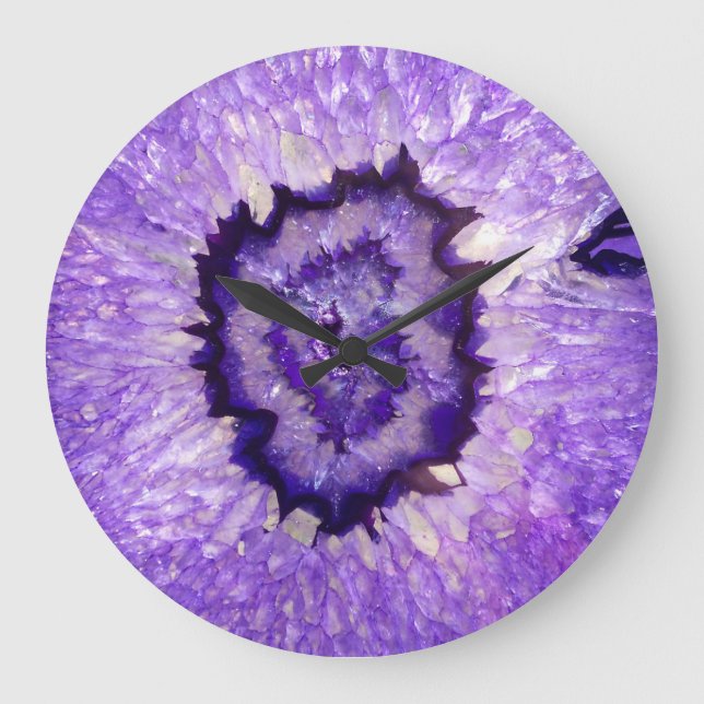 Grande Horloge Ronde Géode d'agate violet tombé (Recto)