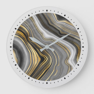 Grande Horloge Ronde Géode moderne Gold & Grey Agate Geode Gemstone