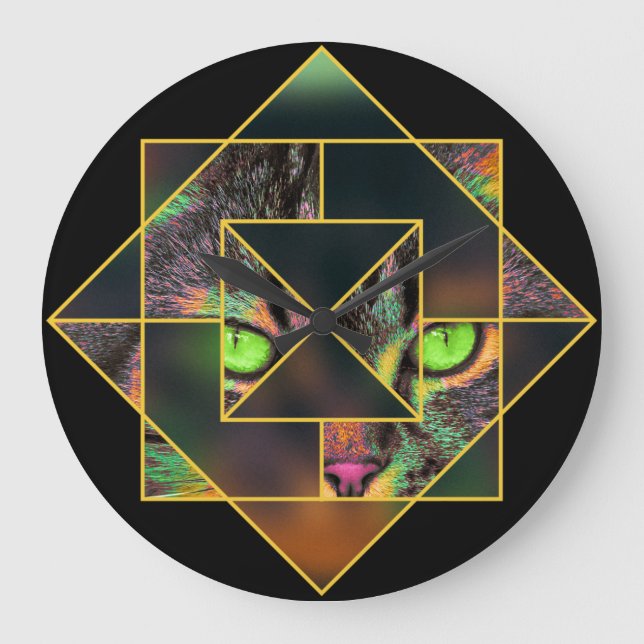 Grande Horloge Ronde Géometric interlocking Diamond Pop art Pet Cat (Recto)