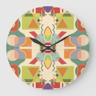 Grande Horloge Ronde Géométrie Artistique : Motif coloré sans couture