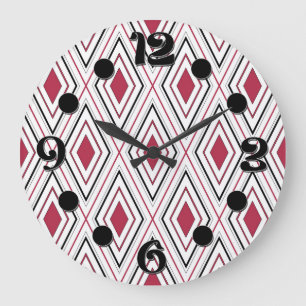 Grande Horloge Ronde Géométrie de diamant rouge noir et blanc