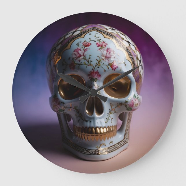 Grande Horloge Ronde Géométrie florale du crâne Conception de l'horloge (Recto)