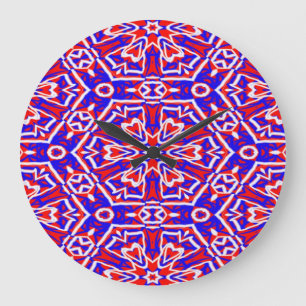Grande Horloge Ronde Géométrie rouge, blanche et bleue