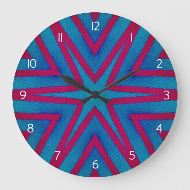 Grande Horloge Ronde Géométrie rouge étoile et bleu (Recto)