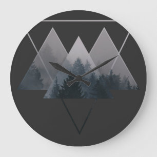 Grande Horloge Ronde Géométrie Triangles Misty Forest