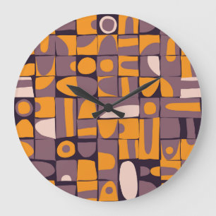 Grande Horloge Ronde Géométrique à faible pente : Motif de formes Vinta