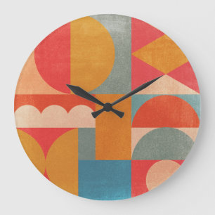 Grande Horloge Ronde Géométrique Abstraite : Texture Vintage en papier