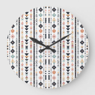Grande Horloge Ronde Géométrique Crème Sarcelle Inspiré du Sud-Ouest Na