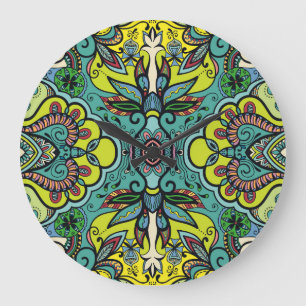 Grande Horloge Ronde Géométrique floral, coloré abstrait textu transpar