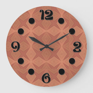 Grande Horloge Ronde Géométrique marron art déco en terre cuite
