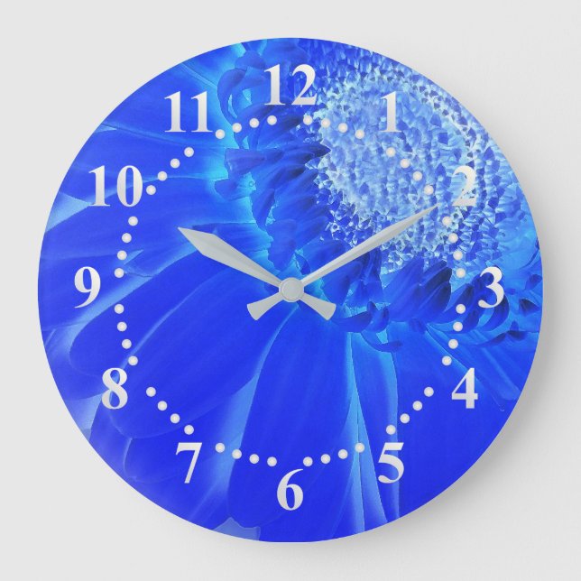Grande Horloge Ronde gerbera bleu électrique (Recto)