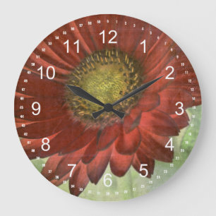 Grande Horloge Ronde Gerbera rouge