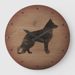 Grande Horloge Ronde German Shepherd Dog Silhouette Rustic Style GSD
