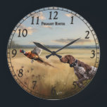 Grande Horloge Ronde  German Shorthaired Pointer<br><div class="desc">This  artwork captures the thrilling moment of a pheasant flush in the autumn field.  Pheasant burst into flight while a German Shorthaired Pointer stands alert in the background watching the bird. A perfect design for hunters,  bird dog lovers,  and fans of classic upland hunting scenes.</div>