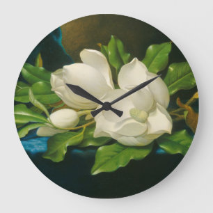 Grande Horloge Ronde Giant Magnolias sur Blue Velvet Cloth