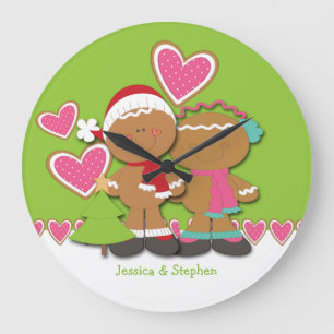 Grande Horloge Ronde Gingerbread Cookie Couple Christmas