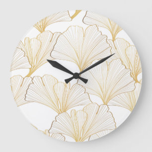 Grande Horloge Ronde Ginkgo Gold : Arrangement de feuille luxueux