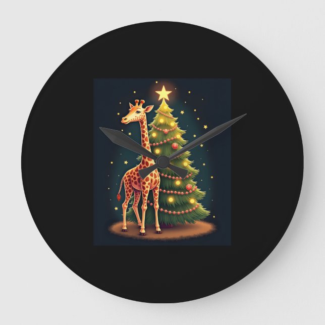 Grande Horloge Ronde Girafe de Noël officielle sur le dessus de l'arbre (Recto)